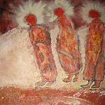 Die drei Weisen auf dem Wege | 2008 | Acryl, Sand, Seidenpapier | 40 x 30