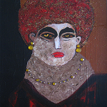 Wiener Reminiszenz | 2010 | "Acryl auf Papier, Seidenpapier, Hologrammglitter, Schmucksteine, Buchrücken aus Leder" | 34 x 24